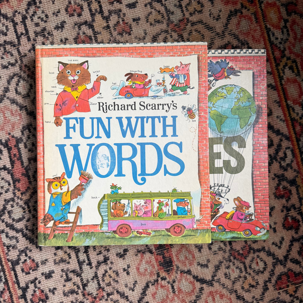 Richard Scarry Books Set of 2, Going Places & Fun with Words, 1971 Look & Learn Library, Golden Press