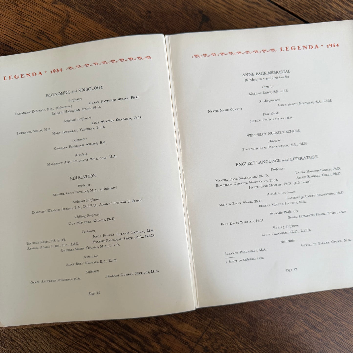 Wellesley Legenda 1934 Yearbook with Brass Bookmark, Wellesley College Massachusetts, The Northfield Hotel Reading Room Copy