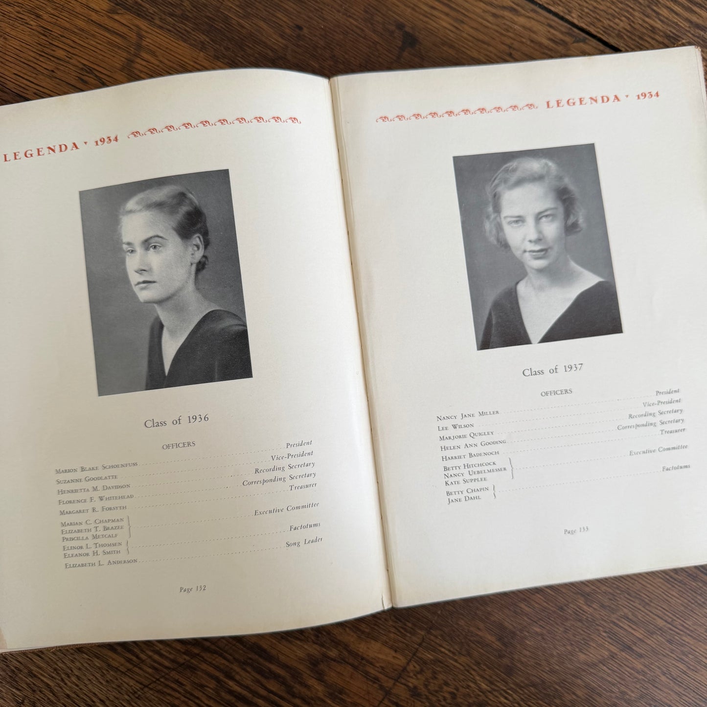 Wellesley Legenda 1934 Yearbook with Brass Bookmark, Wellesley College Massachusetts, The Northfield Hotel Reading Room Copy