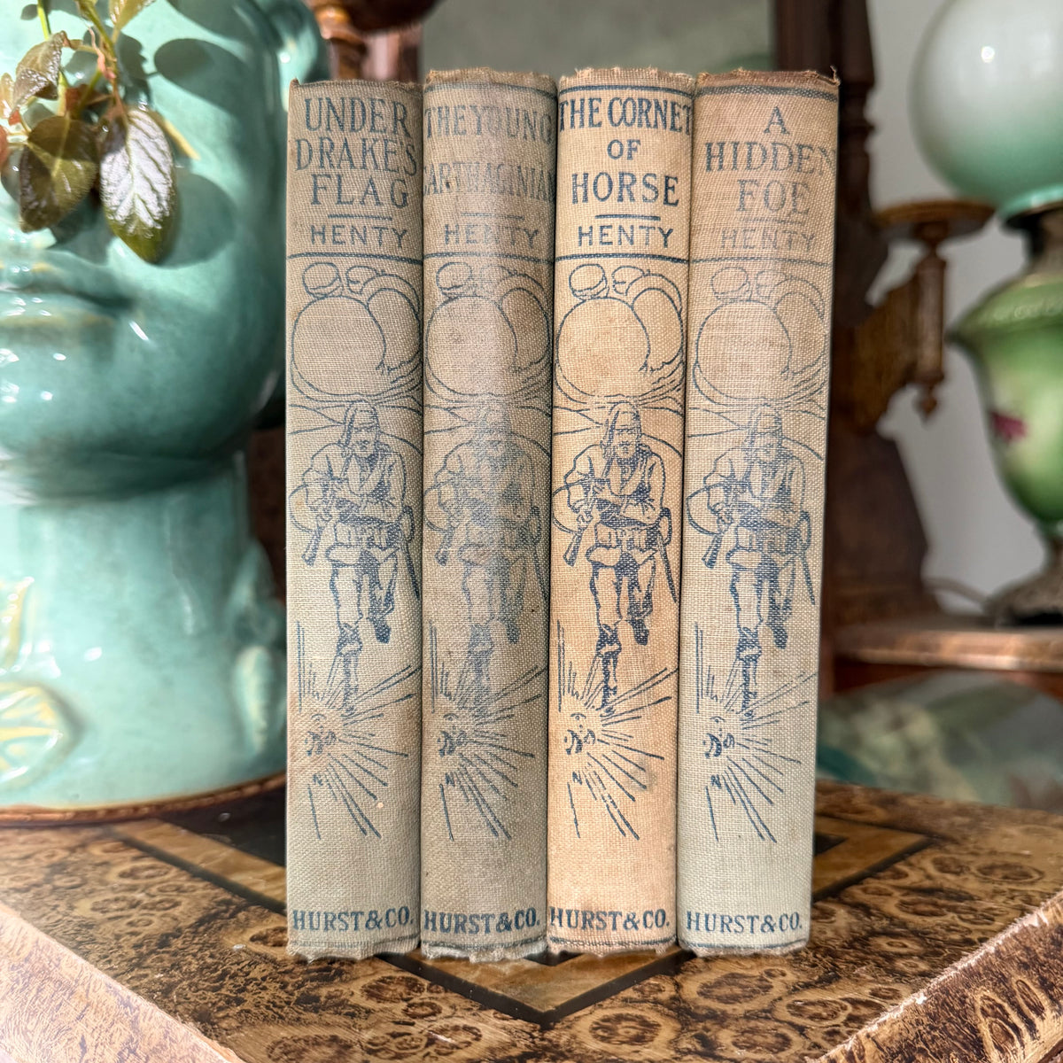 G. A. Henty, 4 Antique Adventure Novels, 135–145 Years Old — Hurst & Co. | A Hidden Foe, The Young Carthaginian, Under Drake’s Flag & The Cornet of Horse