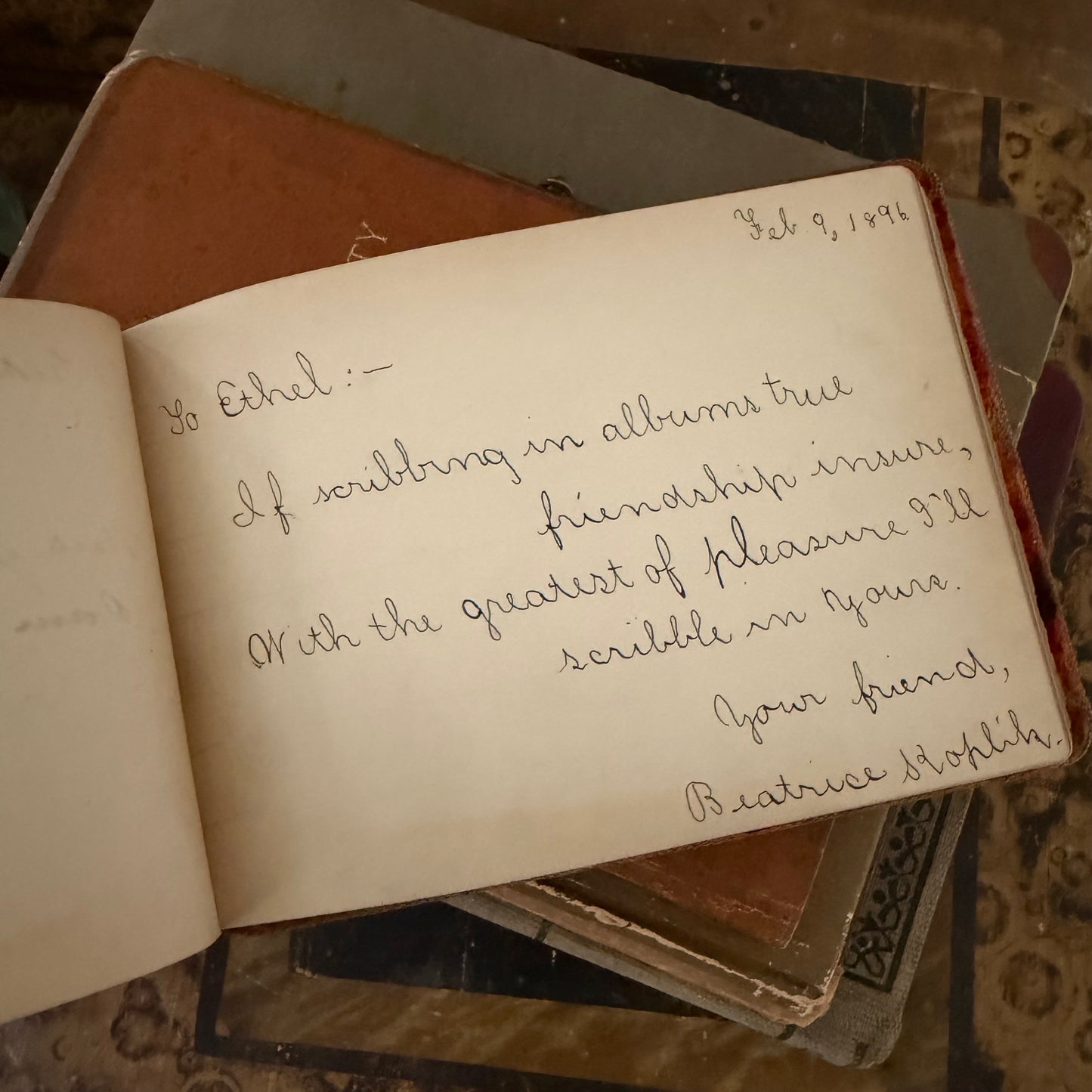 Victorian Autograph Albums 1889–1914 + 1930s Scrapbook + 1928 Ledger + NH Court Record Book Antique Paper Ephemera Collection