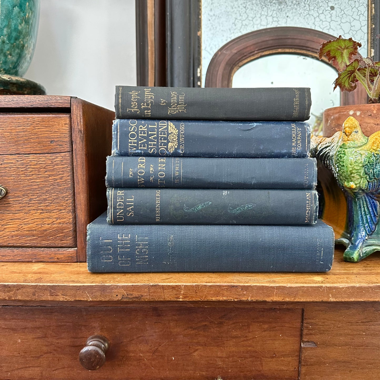 Big, Blue, Antique Book Stack - 5 Titles